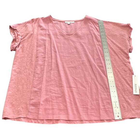 Chico's Shirt Size 3 XL NWT Pink V Neck Linen Knit Woven Seamed Tee Dusted Mauve - Picture 8 of 11